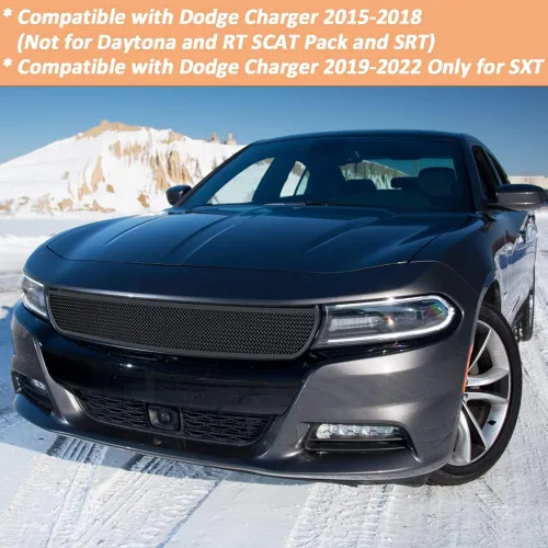 Vista 7 de Rejilla frontal superior negra de malla inoxidable para rejilla de rejilla de inserción de estilo se adapta a Dodge Charger SXT/SE