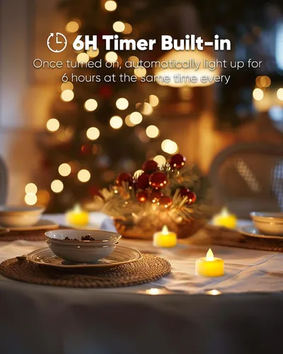 Vista 3 de Amagic 12 paquete de velas de té con temporizador, velas operadas por batería con temporizador de 6H, encendido automático diario, velas LED