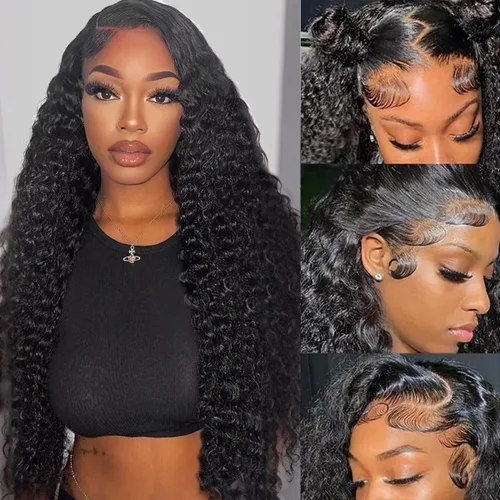 Vista 25 de Pelucas de cabello humano con encaje frontal de 13 x 4 pulgadas con cabello de bebé para mujeres negras, densidad del 220 %, pelucas de encaje 220%