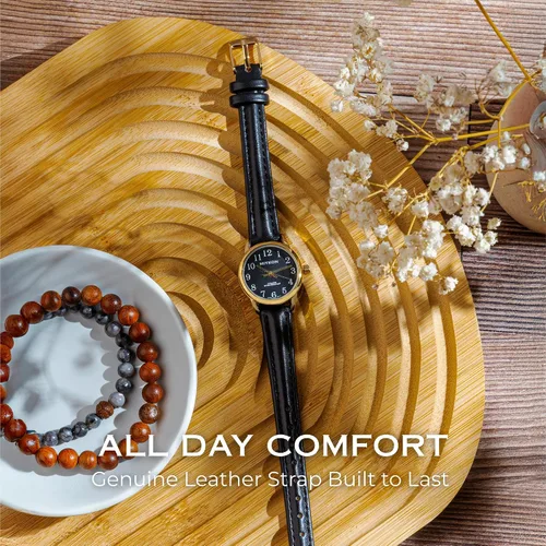 Vista 5 de Miykon Dainty Minimalist Dress Watches for Women – Small Easy Reader Analog Watch with Genuine Leather Strap and Second Hand – Japanese Quartz