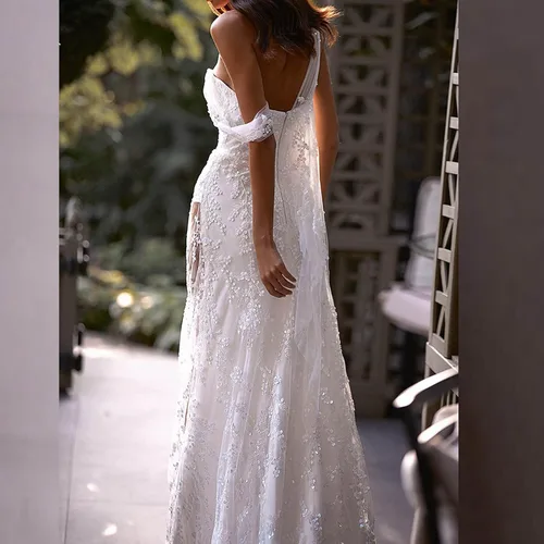 Vista 3 de NaRHbrg Vestido de gasa para mujer con cintura imperio, vestidos de dama de honor con hombros descubiertos, vestido de fiesta hasta el suelo, Verde