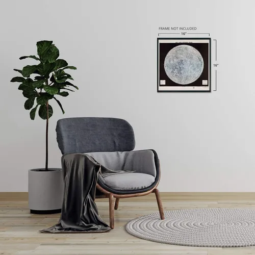 Vista 5 de HISTORIX Póster vintage de mapa lunar de 1966, mapa lunar de 16 x 16 pulgadas, póster lunar con tabla de datos, impresión del mapa de pared lunar