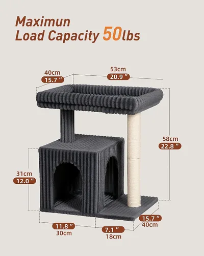 Vista 7 de Árbol para Gatos para Gatos Grandes, 20.9 * 15.7 pulgadas, Cama de Percha Grande para Gatos Adultos, Torre para Gatos de 22.8 pulgadas con Poste
