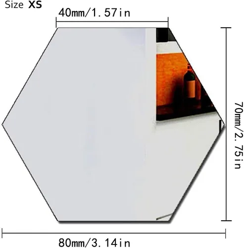 Vista 2 de Adhesivos de pared con espejo, calcomanías de pared de espejo hexagonal acrílico plateado 3D, decoración de bricolaje, azulejos de espejo