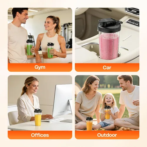 Vista 9 de Turelar Licuadora para licuados de frutas portátil para batidos y batidos para cocina con 2 vasos portátiles de 24 onzas y tapa extra, máquina