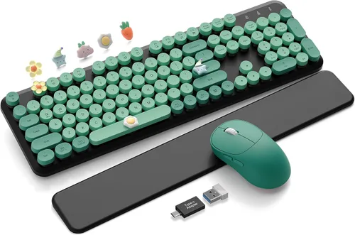 Vista 13 de Combo de teclado y mouse inalámbricos, bonita máquina de escribir Púrpura olvidado