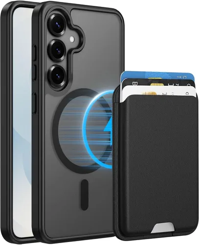 Vista 14 de Funda magnética para Samsung Galaxy S25 FE, transparente y negro con soporte para tarjetas de crédito desmontable, compatible con MagSafe, ajuste