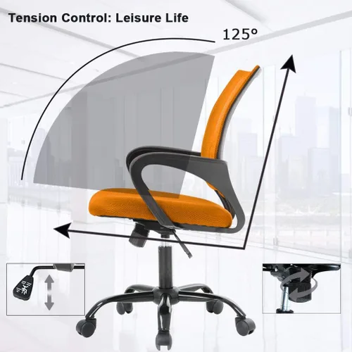 Vista 4 de BestOffice Silla de oficina, silla de escritorio, silla de computadora de malla con soporte lumbar, cómoda silla de respaldo medio, color naranja