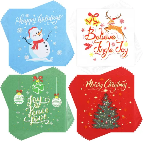 Vista 9 de Faccito 100 servilletas de papel de muñeco de nieve de Navidad, servilletas de cóctel de copo de nieve para Navidad, Año Nuevo, reuniones