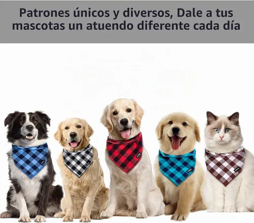Vista 4 de Bandana para perro chico, bufanda para perro negro azul pequeño, bufanda de bufalo a cuadros, impresión ajustable, pañuelo, babero, accesorios