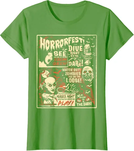 Vista 3 de Camiseta de terror vintage con póster de Halloween y película de terror Negro