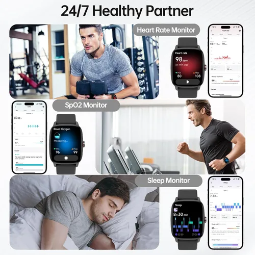 Vista 4 de Relojes inteligentes para mujeres y hombres con llamada Bluetooth y voz IA, rastreador de fitness HD de 1.85" con monitor de frecuencia cardíaca