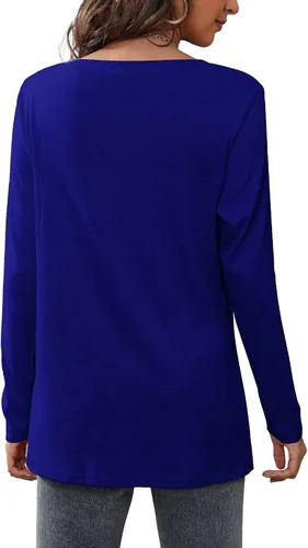 Vista 4 de Geifa Blusa de manga larga con cuello en V para mujer, holgada, casual, con bolsillo