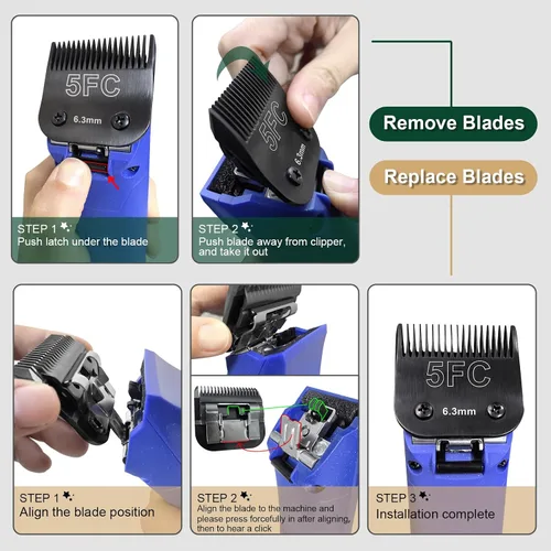 Vista 4 de Juego de cuchillas desmontables negras para perros compatibles con Andis Negro