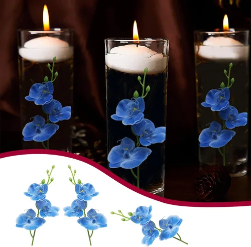 Vista 9 de LARDUX Flores artificiales para velas flotantes, centro de mesa de boda, mini orquídea, relleno de floreros para boda, mesa de comedor, fiesta