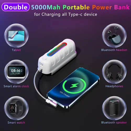 Vista 5 de Saqico Battery Pack for Oculus Quest 2/3/3S, 5000mAh Extended Power with Multi-Colors RGB Lights, Lightweight and Portable VR Extend Power