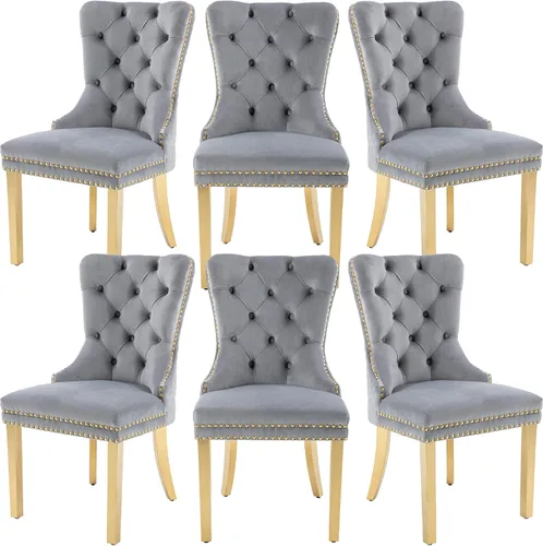 Vista 11 de Juego de 2 sillas de comedor, patas de metal dorado, anillo de león sofisticado, color beige Beige (oro)