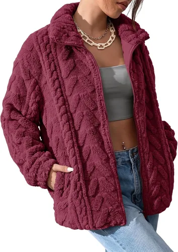 Vista 7 de Dokotoo Chaqueta de forro polar de invierno para mujer, abrigo casual con Pétalo de orquídea