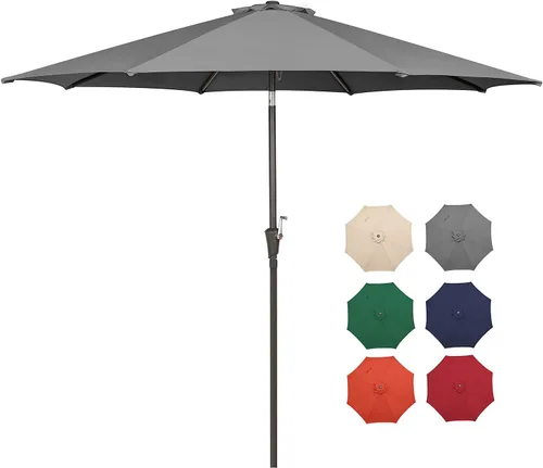 Vista 7 de Sombrilla de patio de 9 pies para exteriores, sombrilla de mercado con botón de inclinación y manivela para elevar, 8 varillas (beige)