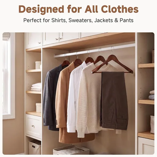 Vista 7 de StorageWorks - Paquete de 6 perchas de madera extra anchas con hombro para abrigos, camisas, chaquetas, pantalones y trajes (color nogal claro)