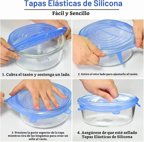 Vista 8 de Tapas elásticas de silicona flexibles redondas reutilizables para tazón, taza, plato, envoltura de alimentos de silicona de grado alimenticio, 6 Azul