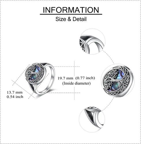 Vista 5 de ONEFINITY Anillos del Árbol de la Vida de Plata Esterlina Anillos de Nudo Celta del Árbol de la Vida Joyería del Árbol Genealógico Regalos