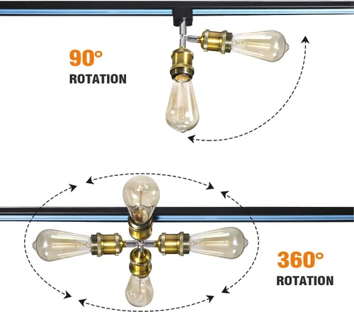 Vista 3 de Cabezales de luz de pista E26 tipo H, cabezales de iluminación de riel de dirección, luces LED ajustables regulables para cocina, estilo retro