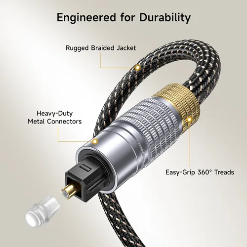 Vista 5 de Cable Matters Cable de audio óptico corto premium de 3 pies (cable óptico Toslink para barra de sonido, cable digital S/PDIF) – Ideal para audio