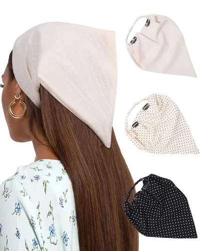 Vista 9 de AWAYTR - 3 diademas elásticas para el cabello para mujer con clip triangular Negro + Rojo + Albaricoque Crema