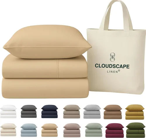 Vista 46 de Cloud Scape Linen - Juego de sábanas de 100% algodón egipcio, tamaño individual, juego de ropa de cama de lujo de 3 piezas, 400 hilos, calidad