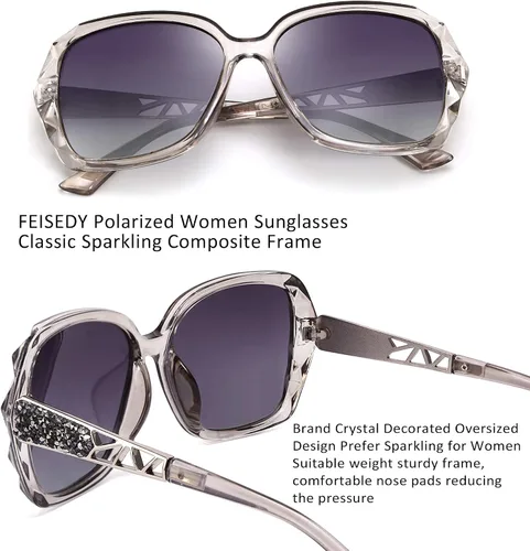 Vista 2 de FEISEDY - gafas de sol polarizadas para mujer, marco compuesto brillante B2289