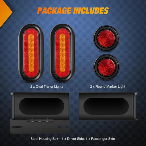 Vista 8 de Nilight juego de 2 cajas de luz para remolque de acero, kit de carcasas con 3 luces LED para placa de matrícula, luces de cola ovaladas de 6