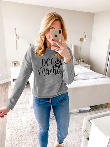 Vista 3 de ALLTB Sudadera para mamá de perro para mujer camiseta de perro y mamá suéter de manga larga con estampado de letras