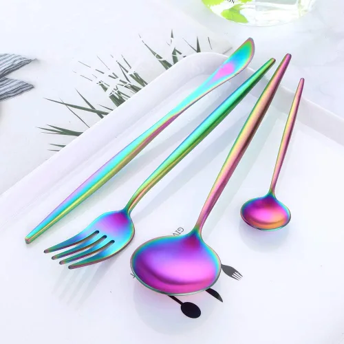 Vista 3 de BUY&USE Juego de cubiertos modernos de acero inoxidable de 12 piezas, cuchara reutilizable y resistente, ampliamente uso en el hogar, restaurante