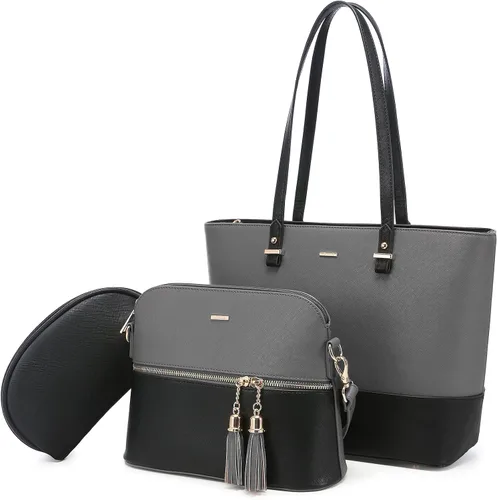 Vista 9 de LOVEVOOK Bolsos de mano para mujeres, bolsos de hombro, bolso tote, bolso satchel, bolso hobo, conjunto de bolso de 3 piezas