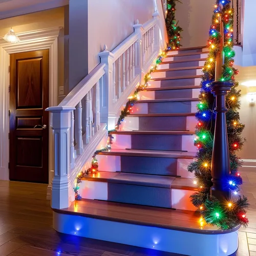 Vista 7 de TW SHINE - Guirnalda de Navidad preiluminada de 9,1 m, decoraciones con 100 luces LED, guirnaldas artificiales de pino con 8 modos, guirnalda verde