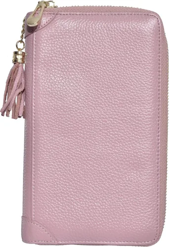 Vista 2 de Easyoulife - Billetera con cierre de mujer, tarjetero de cuero, cartera con cremallera, bloqueo RFID rosado (Bean Pink)