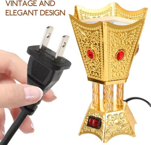 Vista 5 de Bakhoor - Quemador eléctrico de incienso de mesa estilo Oriente Medio, incensario eléctrico de mesa, quemador de incienso de metal para el hogar