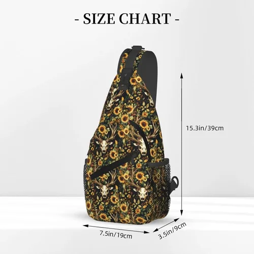 Vista 2 de Small Crossbody Bags for Women Men - Vintage Deer Skull Sunflowers Print Adjustable Shoulder Bag Fanny Packs Belt Sling Bag Crossbody Purses