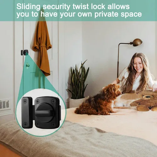 Vista 2 de Cerraduras de seguridad para puertas desde el interior, cerraduras de baño, color negro Bedroom door lock latch, anti-pry, 180-degree rotation