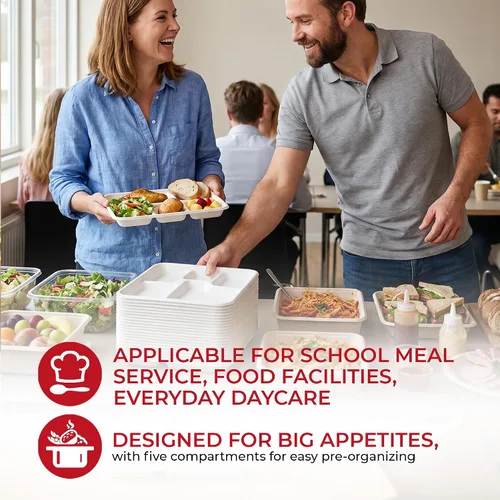 Vista 5 de Paquete de 100 platos desechables con 5 compartimentos, bandejas de 12.5 x 8.6 pulgadas para alimentos