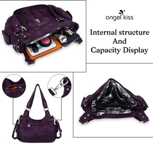 Vista 4 de Angelkiss Monederos grandes y bolsos para mujer de piel sintética lavada bolso cruzado de hombro