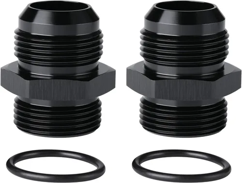 Vista 30 de 4AN macho a 4AN ORB con junta tórica Boss adaptador de riel de bomba de combustible de aluminio negro