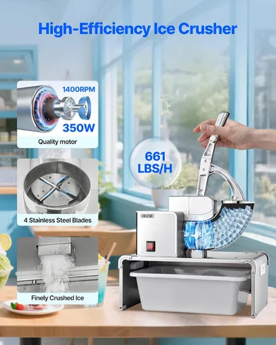 Vista 2 de VEVOR Máquina de afeitar de hielo comercial, trituradora de hielo eléctrica de 661 LBS/H con recipiente reemplazable, motor premium de 350 W, 4
