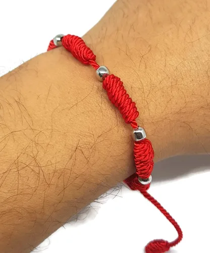 Vista 5 de MYSTIC JEWELS by Dalia - Pulsera de Cabalá - 7 nudos de hilo rojo con bolas - Unisex - Ajustable - Protección de los ojos - Buena suerte