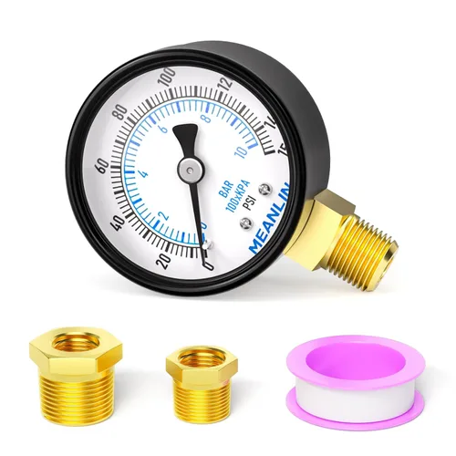 Vista 32 de MEANLIN MEASURE - Manómetro electromecánico de 2" de esfera con cara, NPT de 1/4 de pulgada, para bomba de pozo, con bujes hexagonales NPT de 1/2