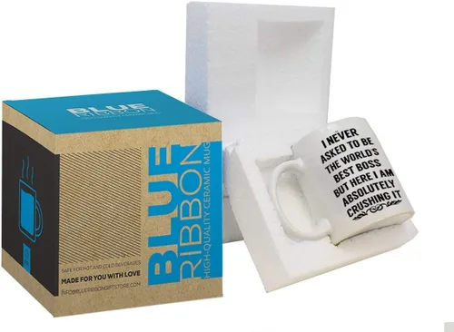 Vista 2 de BLUE RIBBON Nunca pedí ser el mejor jefe del mundo Taza de café - Regalos para hombres, mujeres - Idea de regalo de 11 oz
