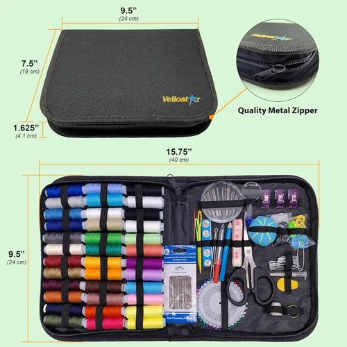 Vista 4 de Kit de costura para adultos con suministros y accesorios de costura, kit de costura a mano básico para pequeñas reparaciones, kit de costura
