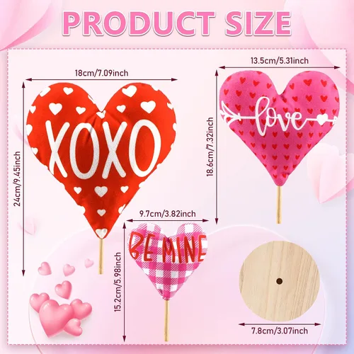 Vista 4 de 3 piezas de adornos de corazón de tela para el día de San Valentín, letrero de amor de madera Love Be Mine para chimenea, decoración rústica