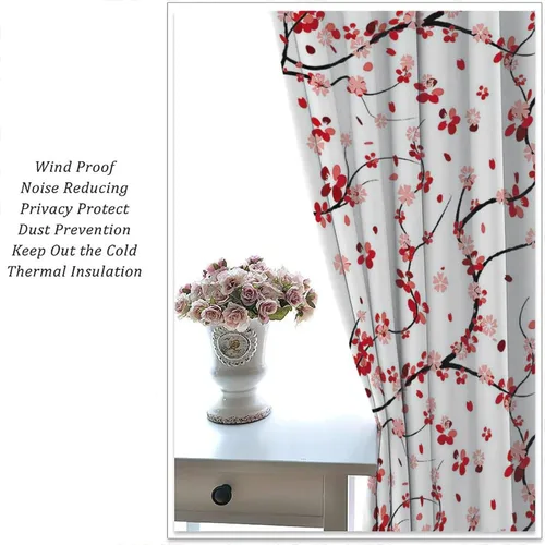 Vista 5 de Spring Cherry Curtains, Floral Pink Flowers Plum Blossom Japanese Asian Style Window Drapes, for Bedroom Living Room 41" W X 45" L (No Blackout)